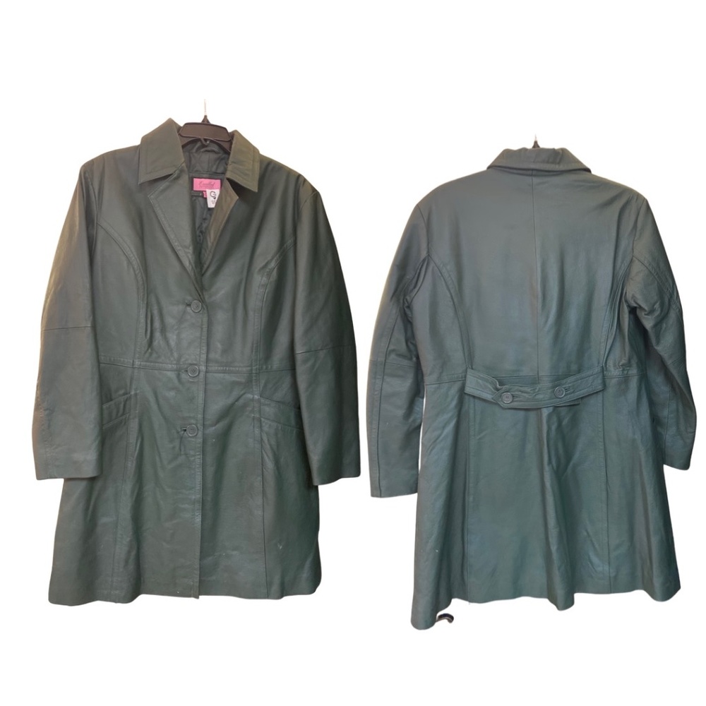 Excelled Collection fully lined green genuine leather trench  Xl
